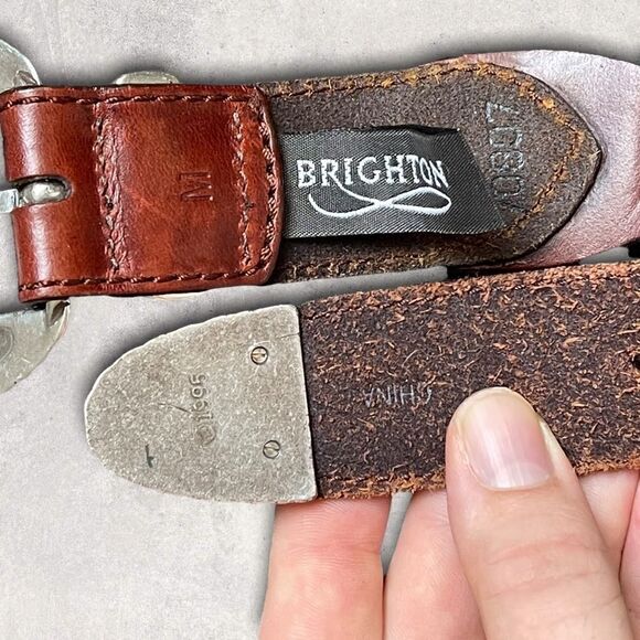 Vintage Brighton 1995 Brown Tan Leather Woven Western Boho Belt Sz M - Picture 9 of 9